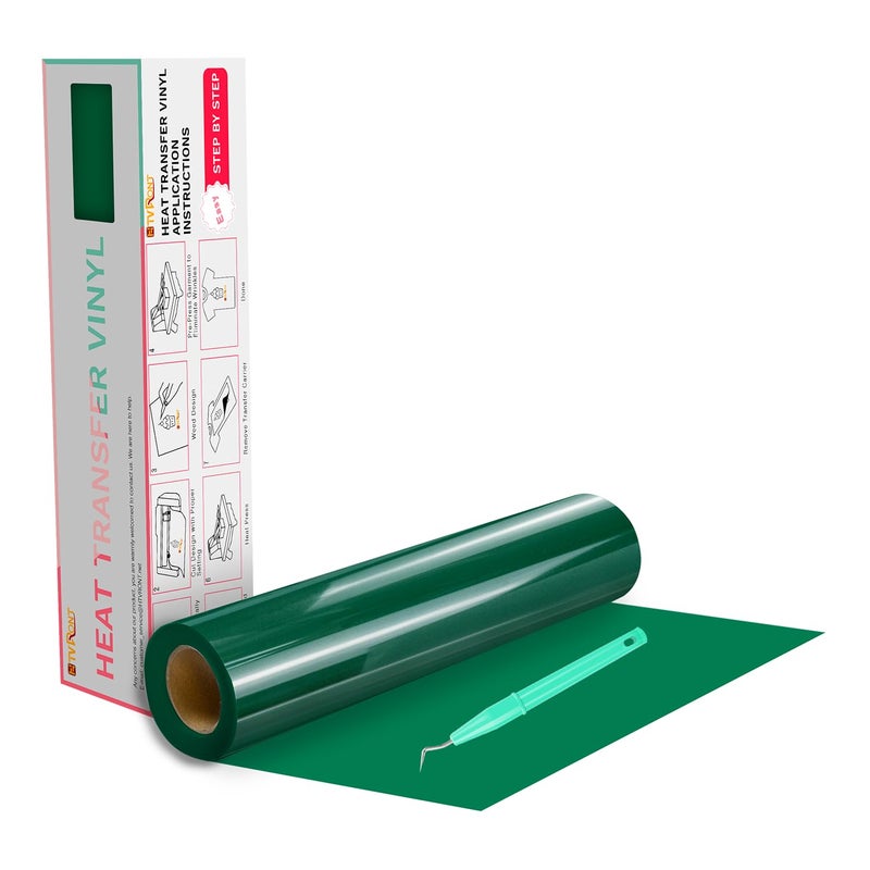 HTVRONT HTV Heat Transfer Vinyl - 12" x 20ft Green HTV Vinyl Rolls for Shirts, Iron on Vinyl for All Cutting Machines - Easy to Cut & Weed for DIY Heat Transfer Design (Green) - Image 1